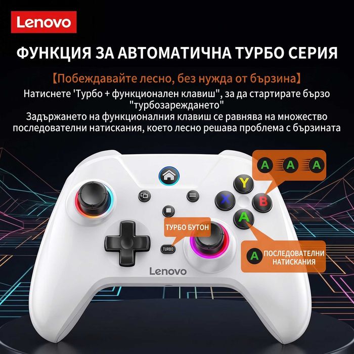 LENOVO S02 Безжичен Геймпад Контролер за PC, Switch, Android, iOS с Dual Hall, Turbo 3D