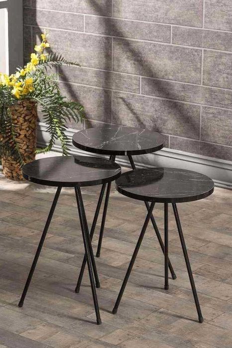 Масички за кафе с метални черни крака - комплект 3бр.