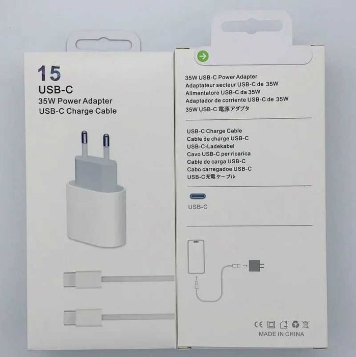 Incarcator si cablu de incarcare USB C- USB C, iPhone, 35W, alb