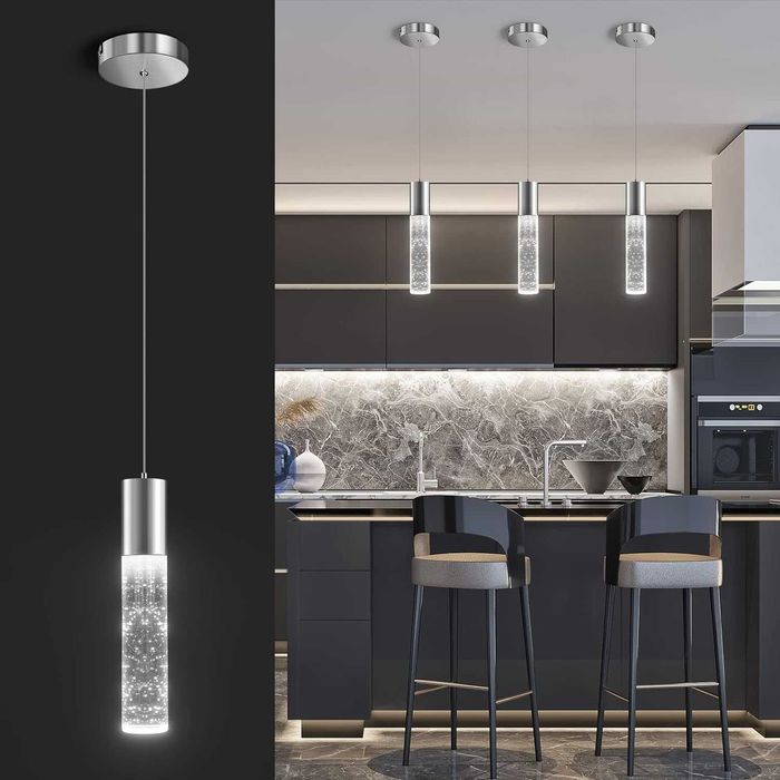 LED висяща лампа за трапезария/кухня с кристални ефекти и регулируема височина