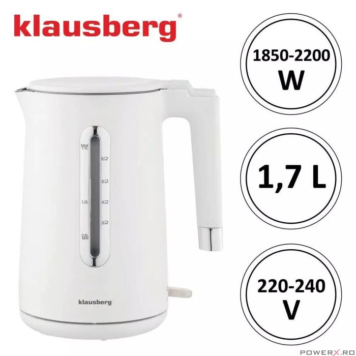 Fierbator electric, fabricat din otel inoxidabil, baza rotativa, alb,