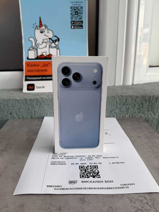 2TB НОВ! 24М ГАРАНЦИЯi Phone 18 Pro Max Лизинг от 107€/мес GLACIER - син blue