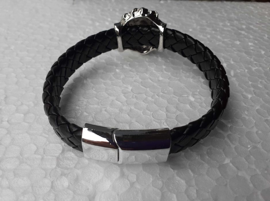 Brățară piele cu cap de leu metalic pentru bărbați