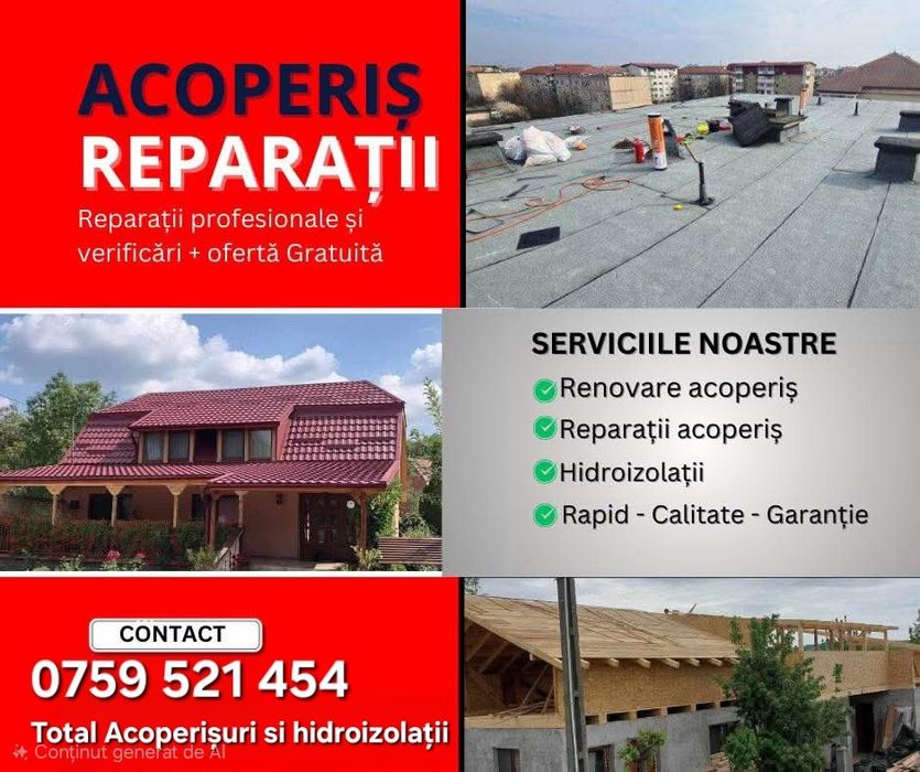 Acoperișuri și hidroizolații reparații și renovări acoperișuri Focsani