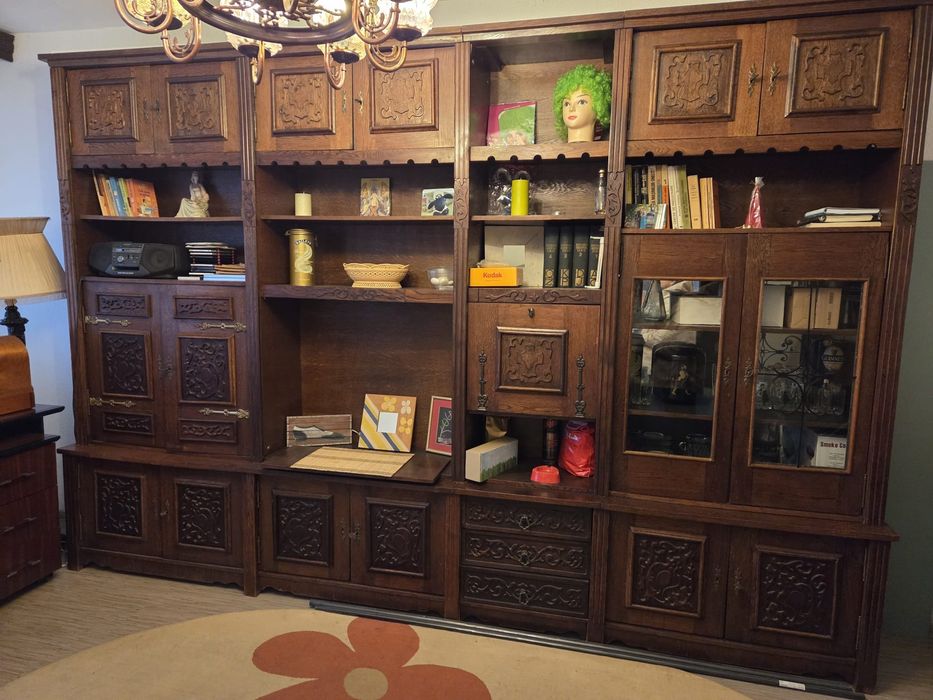 Mobila sufragerie / living din lemn furniruit, stil rustic-clasic, scu