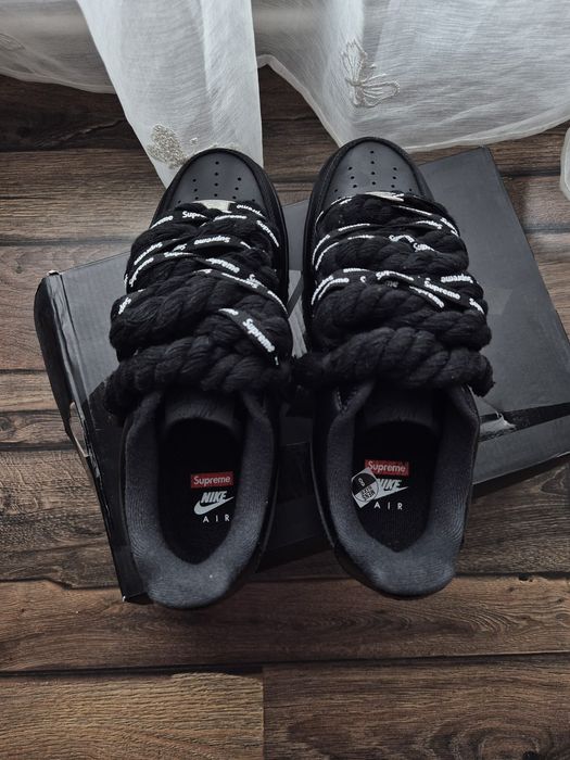 Nike Air Force 1 Low x Supreme Black - Custom Rope Laces - Mărimea 40, 5