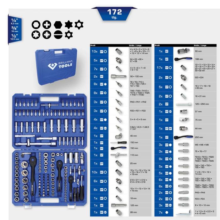 Set chei tubulare 172 piese BRILlIANT  TOOLS
