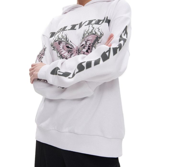 Hanorac cu glugă y2k alb Cropp