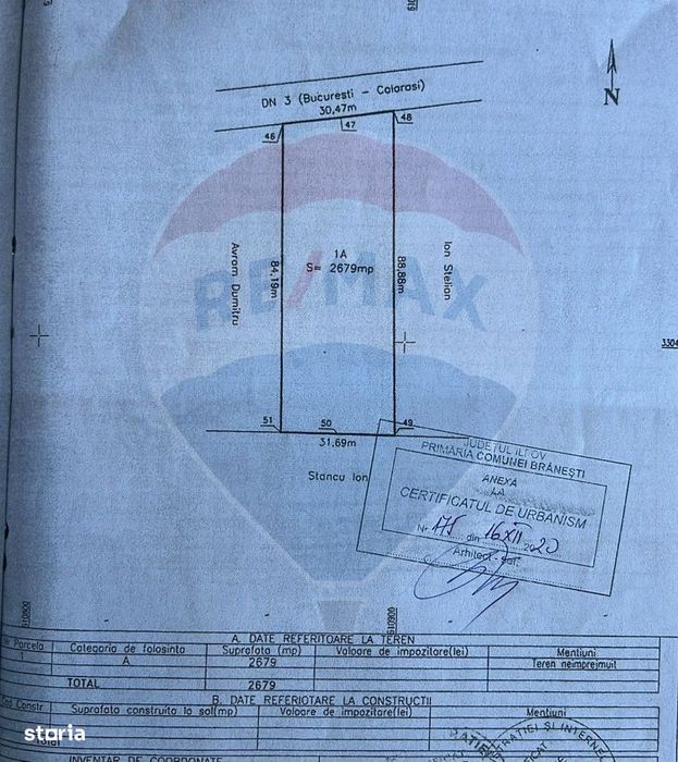 Teren intravilan 2.679 mp – Deschidere 30,47 la DN3 - Islaz, Branesti