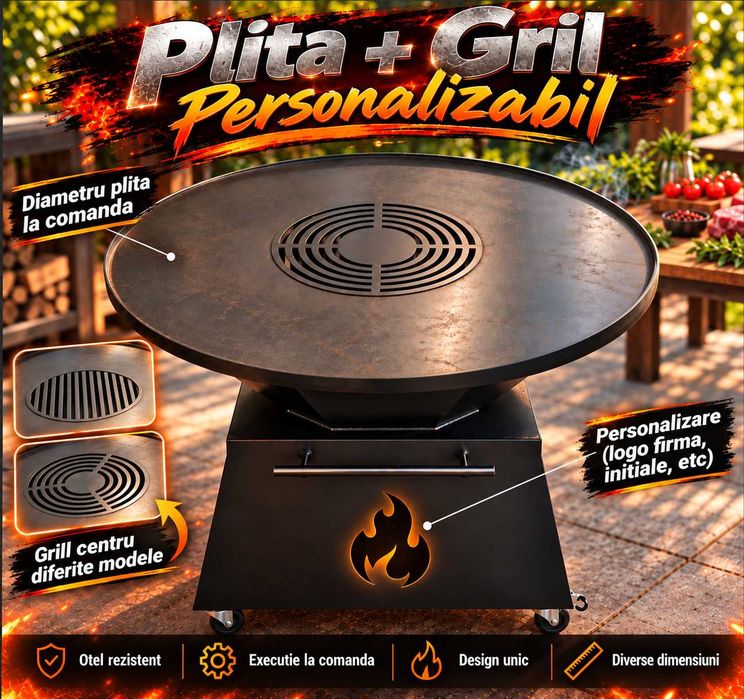Plită + Grătar Personalizabil | Initiale sau Logo Firmă | Custom