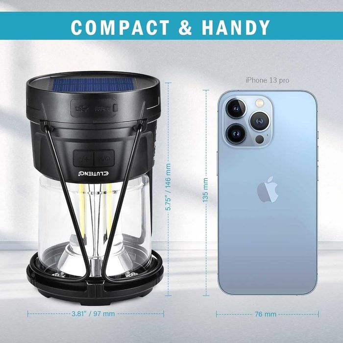 Соларна къмпинг лампа ELUTENG 2в1 с Power Bank 3000 mAh