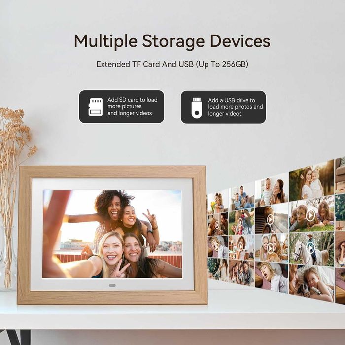 Чисто нова 10.1" Дигитална фото рамка BWJBSW – HD IPS екран дървена...