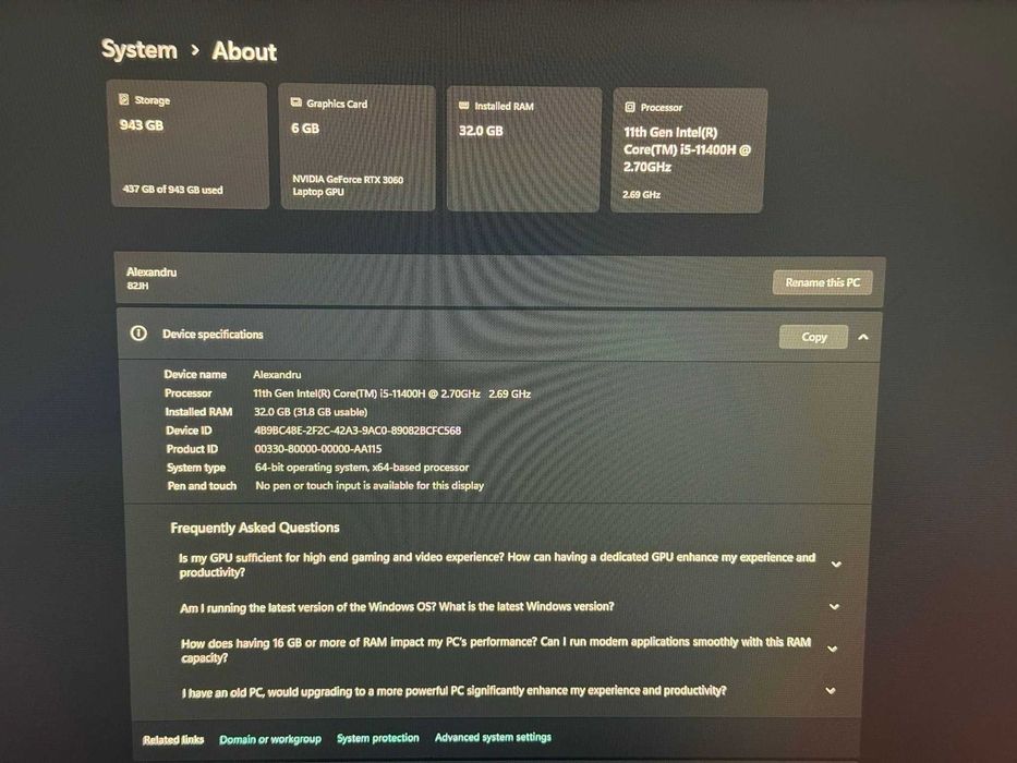 Lenovo Legion 5 15ITH6H  165 Hz, 32GB RAM, 3060 6GB GDDR6