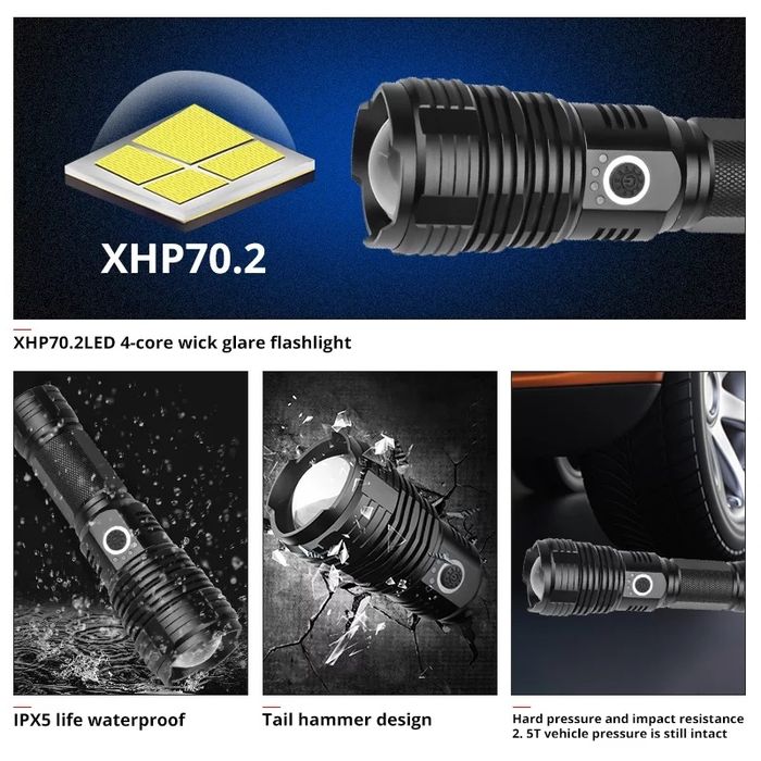 Lanterna Profesionala XHP70.2 Quad-core LED Cu Acumulator 26650!