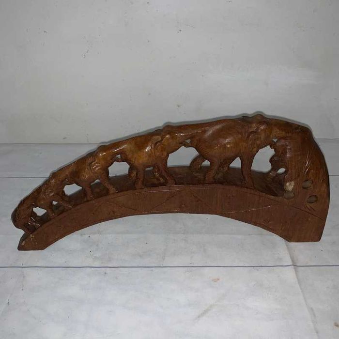 Sculptura decor elefanti din lemn
