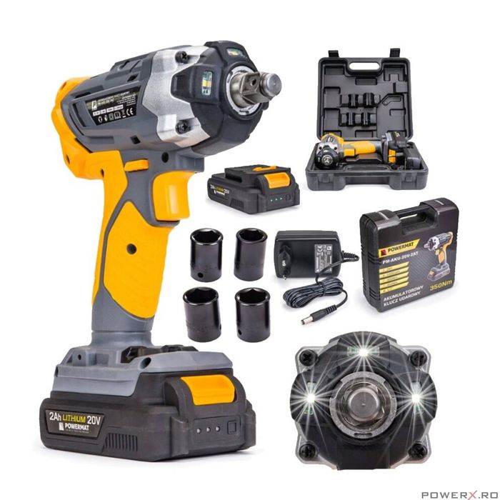 Pistol de impact, 1/2 350 Nm, acumulator 20V 2Ah, Powermat