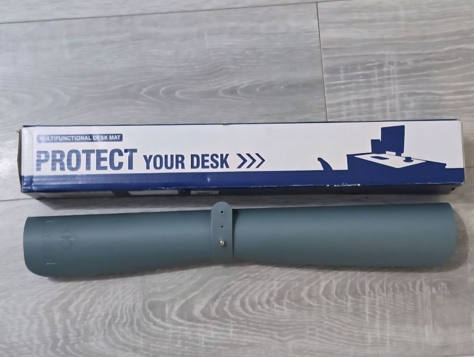 Pad birou 90x43cm, impermeabil, față dublă Bleu/Argintiu