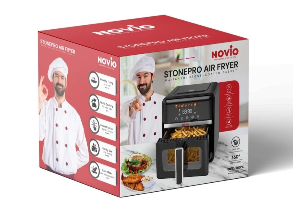 Set Nou Air Fryer Novio StonePro 5-8L 1400w Friteuza cu aer cald