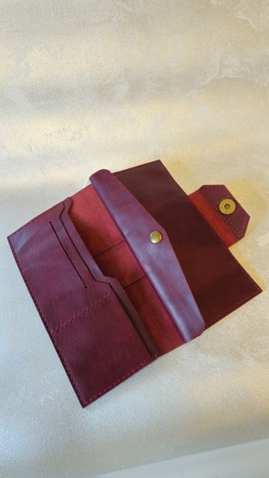 Portofel piele naturala, banda brodata, dama, nou, handmade, grena