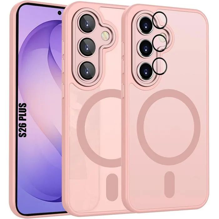 Матов magsafe кейс за samsung galaxy s26+ plus - розов - със защита на