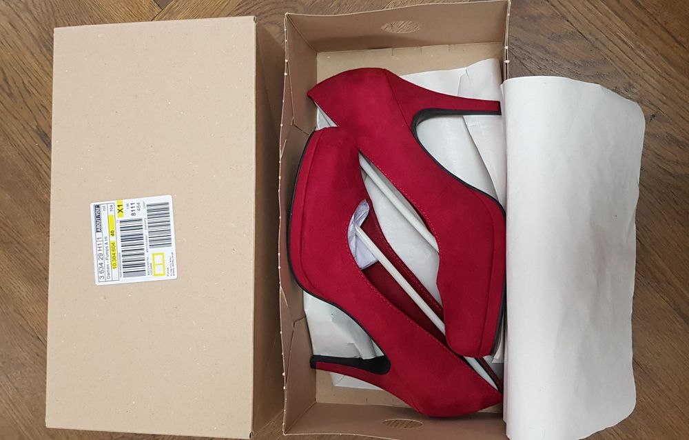 Pantofi platforma, piele naturala intoarsa, rosii, 40