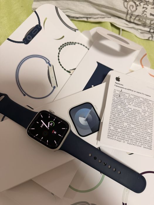 Apple Watch series 9 Silver Blue 45mm с гаранция и касова бележка + Apple Watch Ultra Case