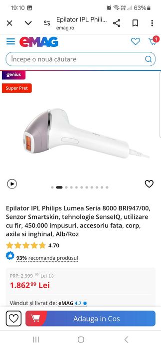 Epilator IPL Philips Lumea Seria 8000 BRI947/00,