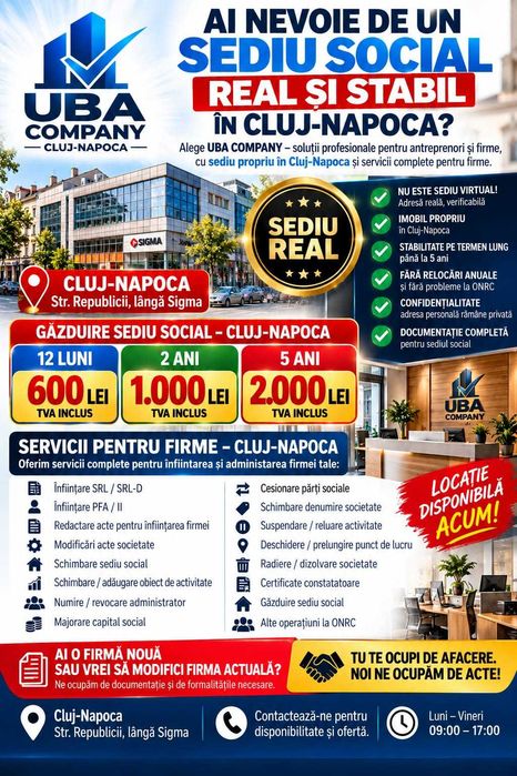 -	UBA COMPANY – Găzduire Sediu Social  Real, Stabil Și Profesionist