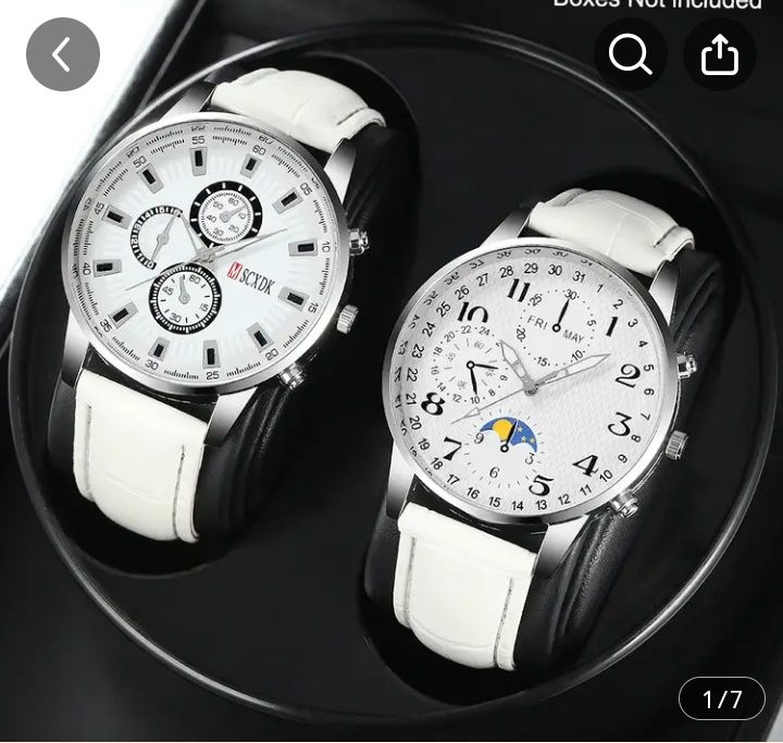 Мъжки Луксозен Моден Кръгъл Kварцов Часовник с бяла каишка