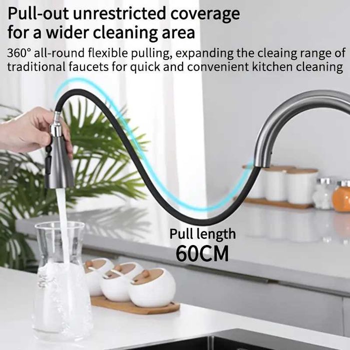 Мултифункционален смесител за кухня с функция водопад изтеглящ се