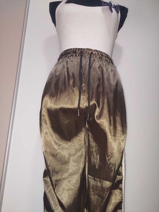 Pantaloni de vară lungi kaki satinati
