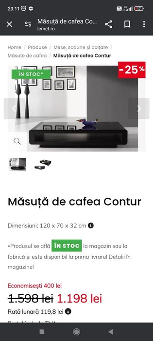 Vand masuta cafea Lem's ca noua