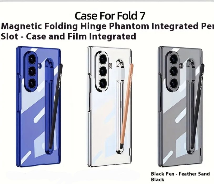 Кейс за Samsung Galaxy Fold 7 с вградрна писалка - черен/ прозрачен
