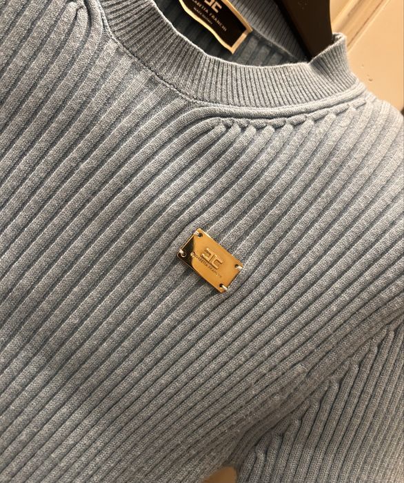 Elisabetta Franchi плетен пуловер с 7/8 ръкав синьо