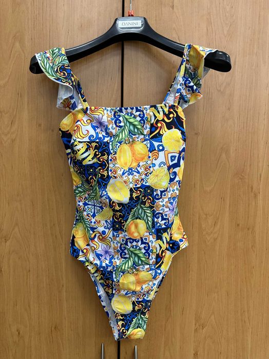 Дамски цял бански с принт на лимони