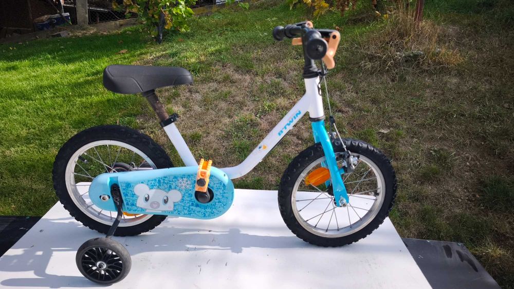 Bicicletă Copii Decathlon B'Twin Arctic 100 – 14 inch (3-5 ani) – Roți ajutătoare incluse
