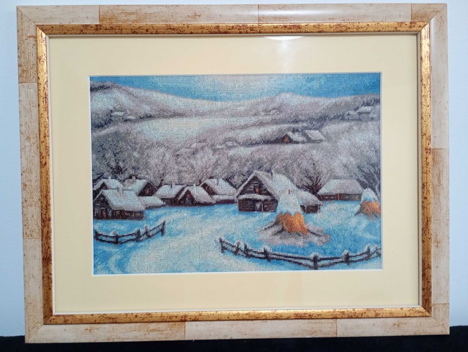 Goblenuri cusute manual (peisaje, ata mouline, panza bumbac, inramate)