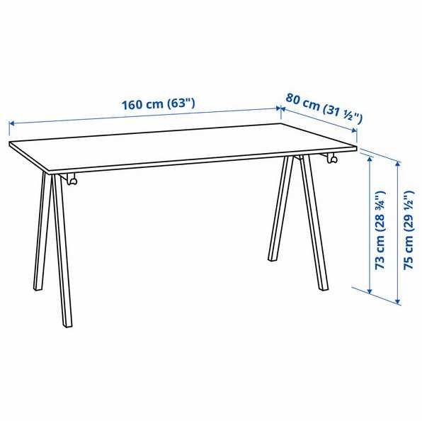 Birou Reglabil Ikea "Trotten" 160x80cm Alb/Negru (Antracit)