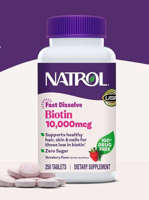 Natrol, Биотин, быстрорастворимый, клубника, 10 000 мкг, 60 таблеток