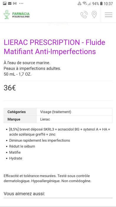 Fluide matifiant anti-imperfections Lierac Paris