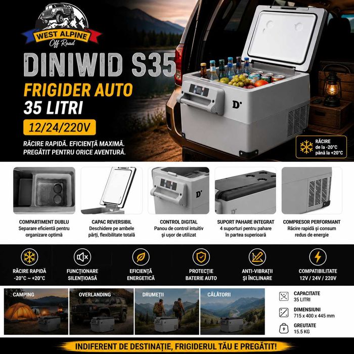 Frigider auto DINIWID 35 litri 12/24/220V - Frigider auto Frigider Camping Frigider portbagaj autoturism