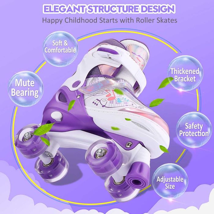 Ролкови кънки Hikole за момичета с 4 колела с ярки, регулируеми, дишащи