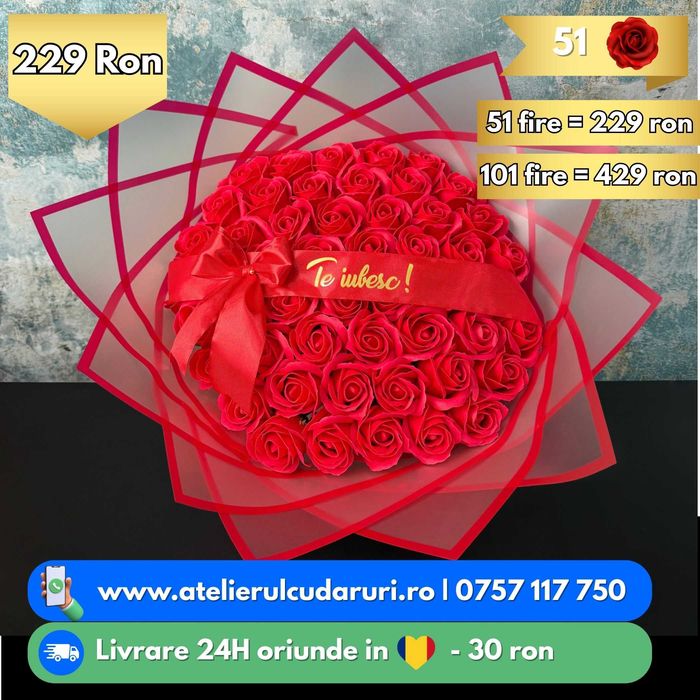 Buchete trandafiri din sapun personalizate + cu sclipici