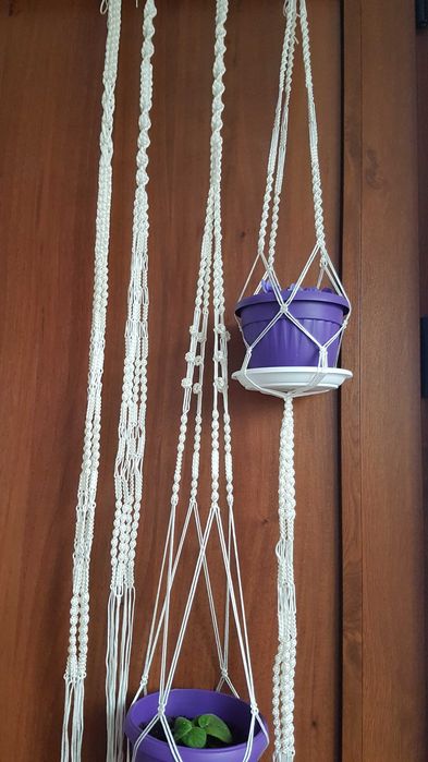 Макраме за саксия от бял капрон