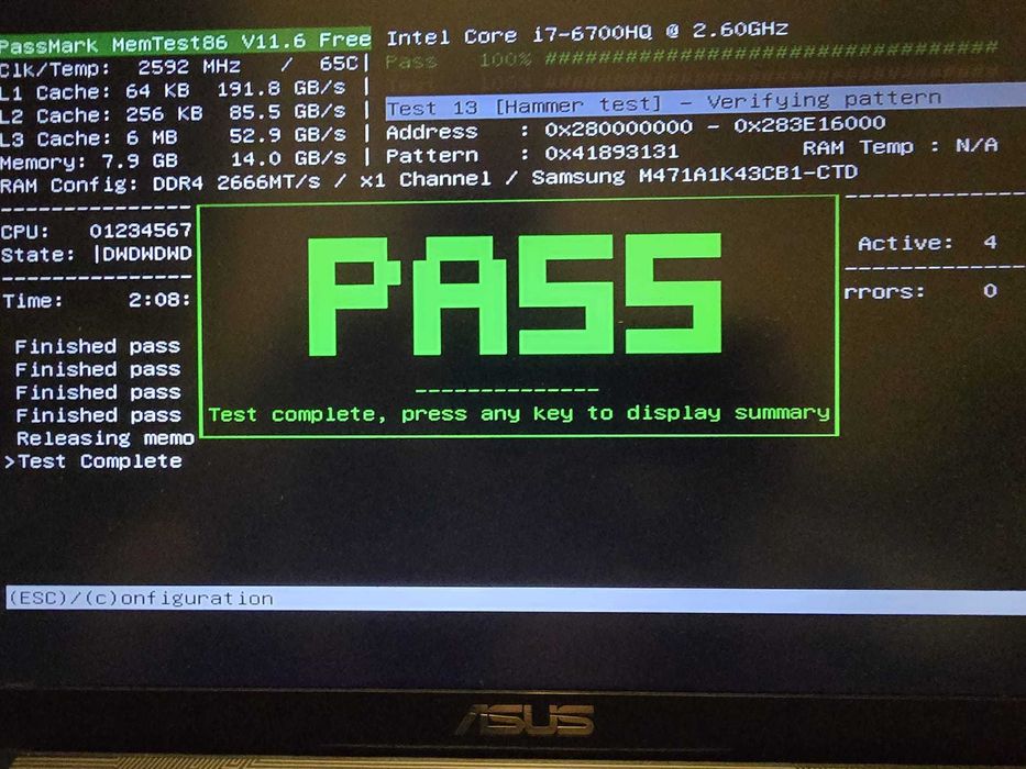 Vand memorie laptop DDR4 de 16 GB testate cu MemTest86 complet