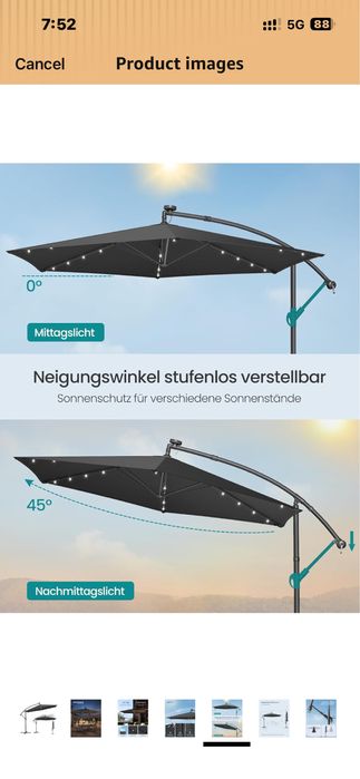 Луксозен градински чадър с LED осветление – 350 см