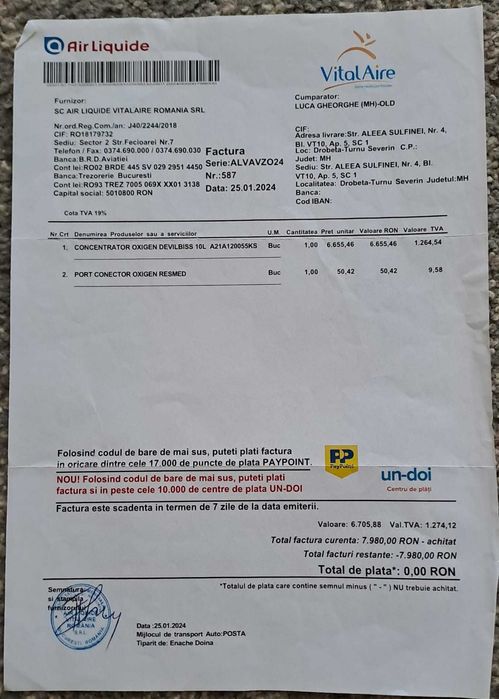 Concentrator Oxigen DEVILBISS 10 litri + Port conector oxigen