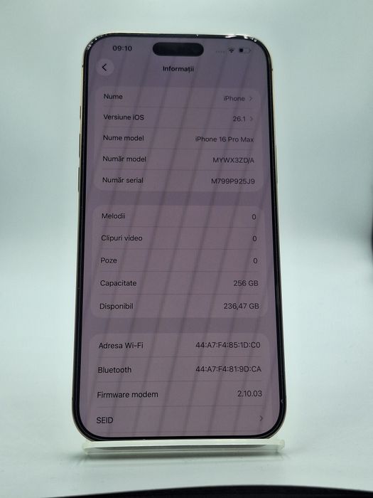 Iphone 16 Pro Max 256 Gb 100% bat Factura/Garantie #54167