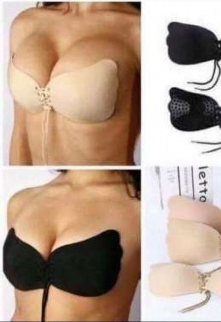 Силиконов сутиен без презрамки с повдигащ ефект черен/телесен A/B/C/D