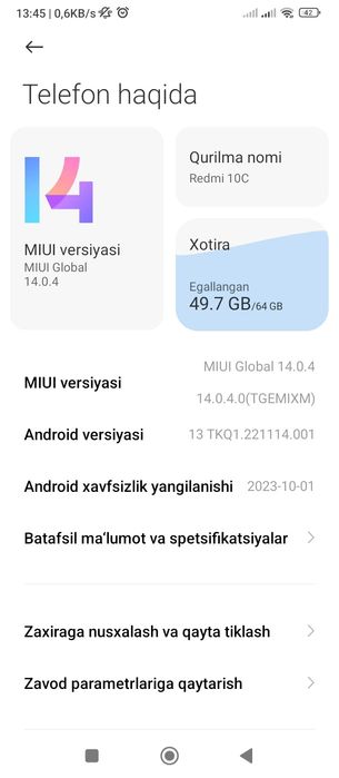 Redmi 10 C xotira4/64